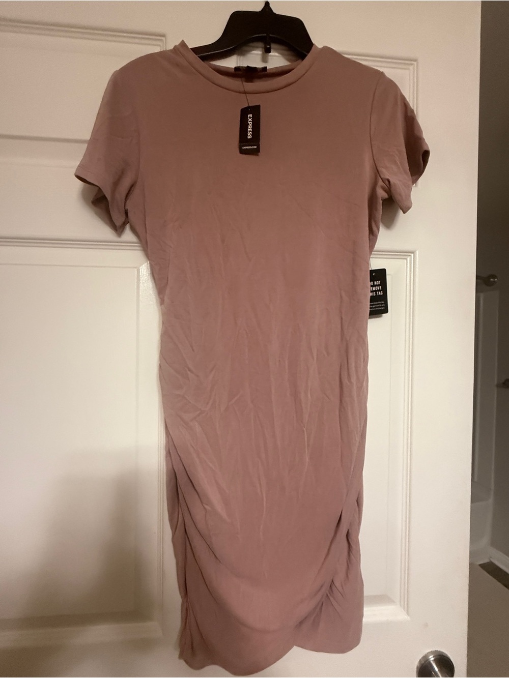 Express Mauve Pink Short Sleeve Ruched Bodycon Dress